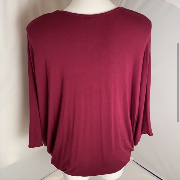 Sky Brand burgundy batwing v-neck top with leather trim L - Picture 2 of 6